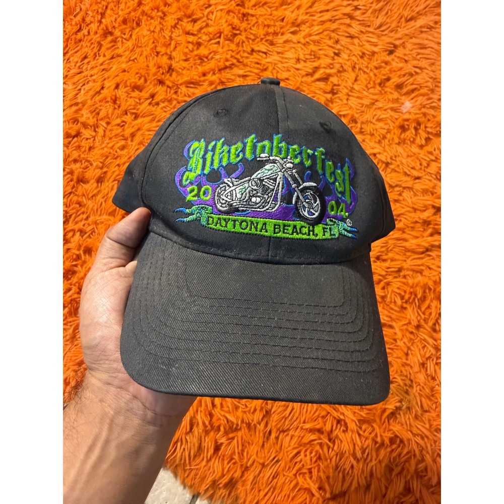 Vintage Biketoberfest 2004 Daytona Beach FL Hat Black Neon Green Capsmith Hat